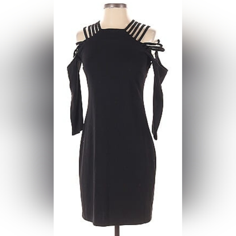 Black Long Sleeve Cold Shoulder Sheath Dress